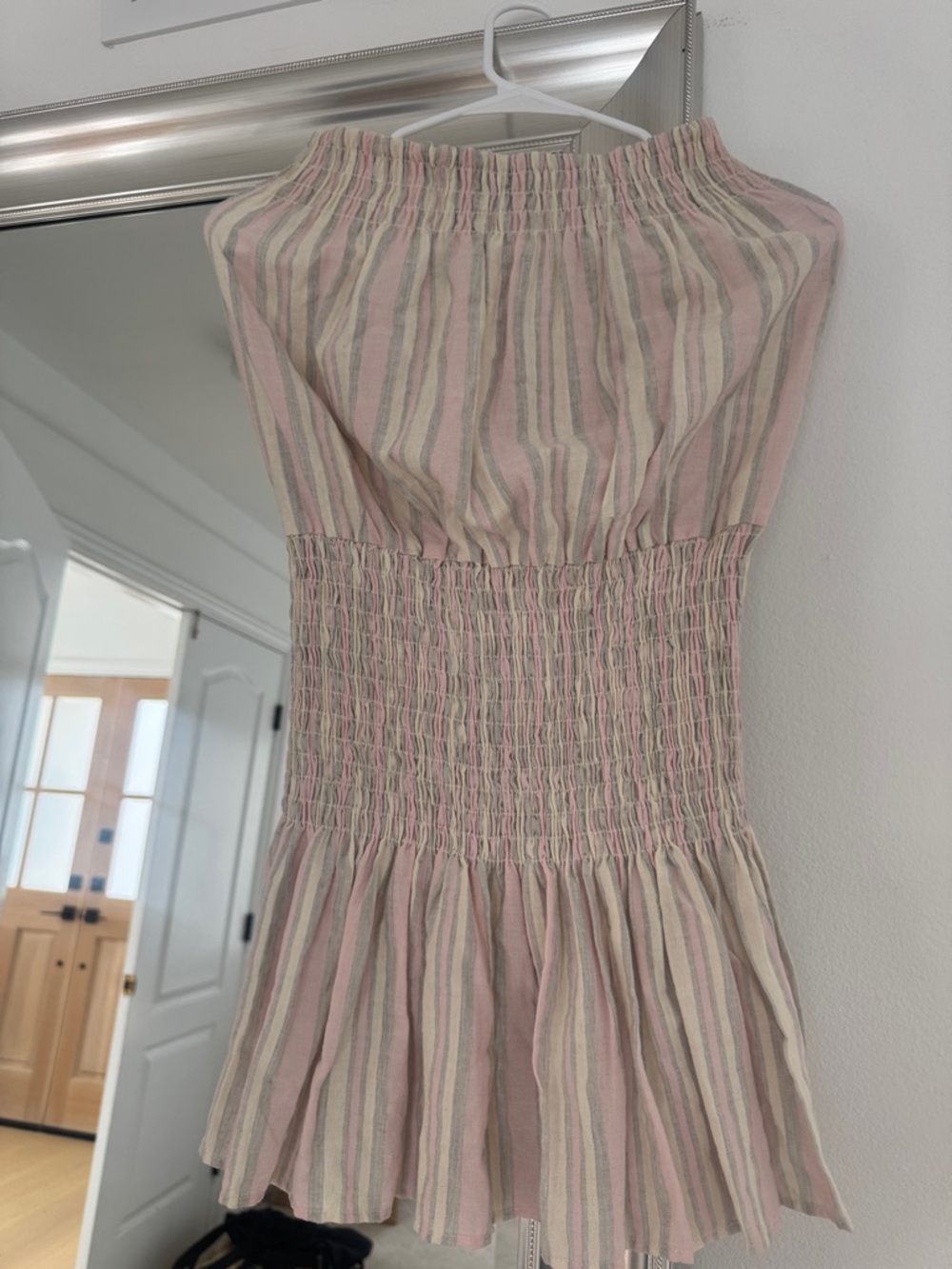 Planet Blue Pink & Cream Striped Smocked Mini Dress